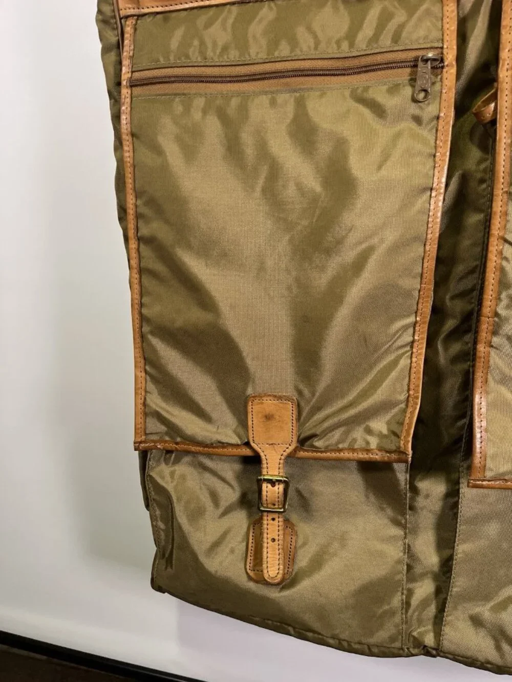 VTG Hartmann Olive Nylon Leather Garment Suit Bag Suit Travel Luggage Hanging